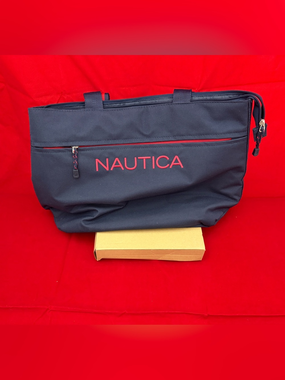 Nautica NWT Large Navy Blue Tote Bag Travel Weekender Carryall Red Logo